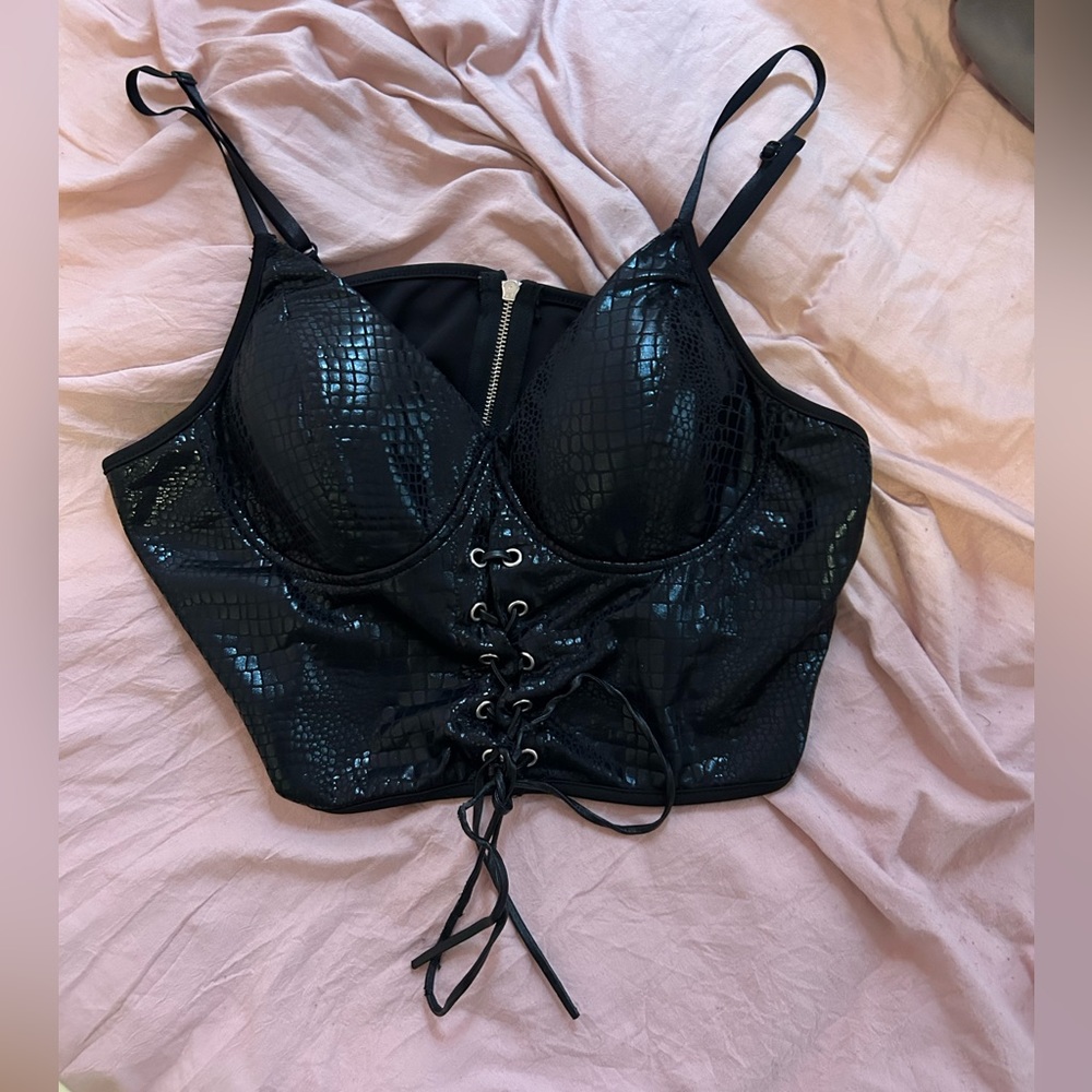 snake skin lace up top (zipper in back)